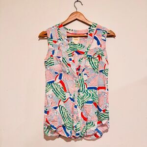 Anthropologie Maeve Art Abstract Tank Top Button Front Size Zero